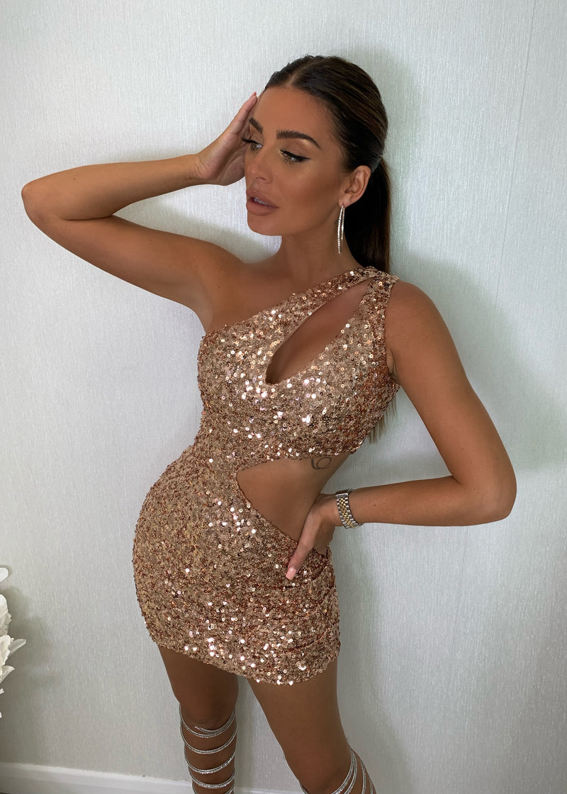 Shooting Star Cut Out Sequin Dress - Rose Gold