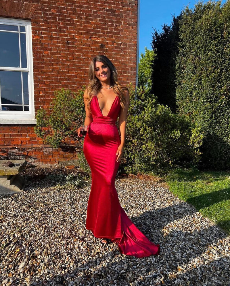 Red Carpet Ready Satin Gown - Red