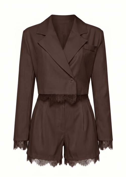 Lemonade Blazer And Short Two Piece - Brown - Dressmezee