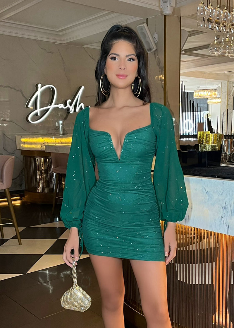 In Your Dreams Long Sleeve Bodycon Dress - Green
