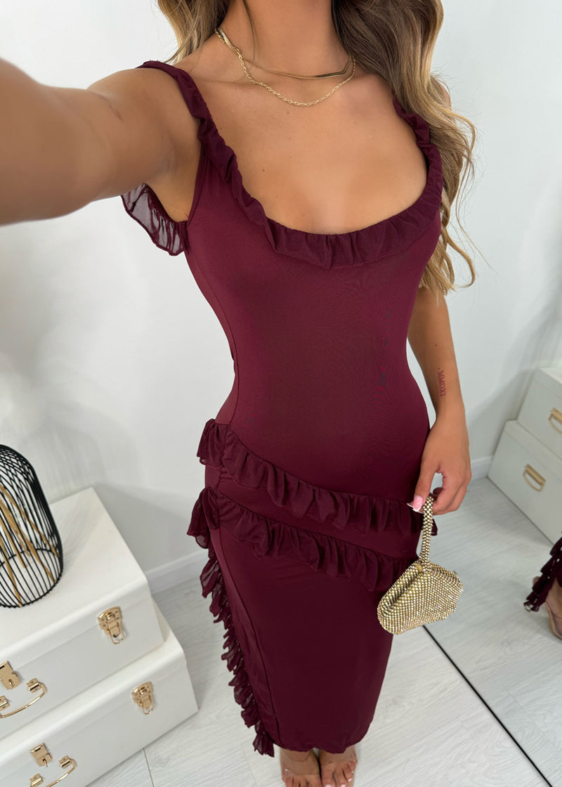 Sweet Intentions Ruffle Maxi Dress - Burgundy