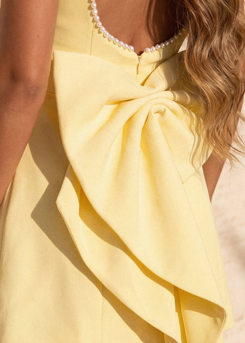 Admire You Structured Bow Mini Dress - Yellow - Dressmezee