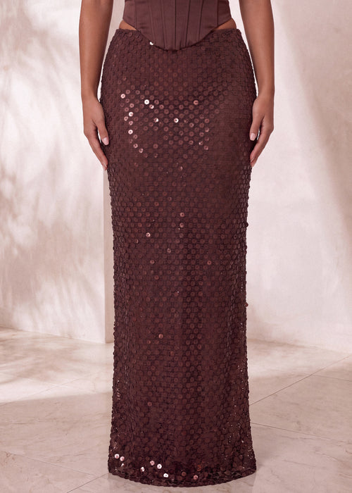 Dream Away Sequin Maxi Skirt - Brown - Dressmezee