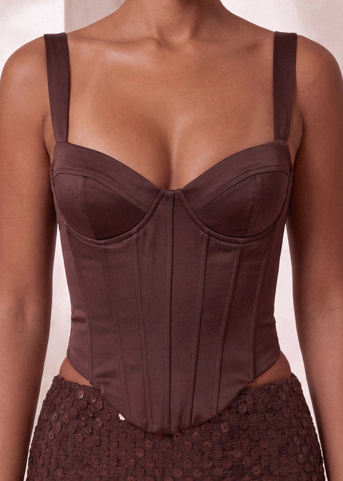 All Yours Satin Corset - Brown - Dressmezee