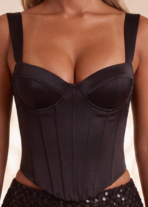 All Yours Satin Corset - Black - Dressmezee