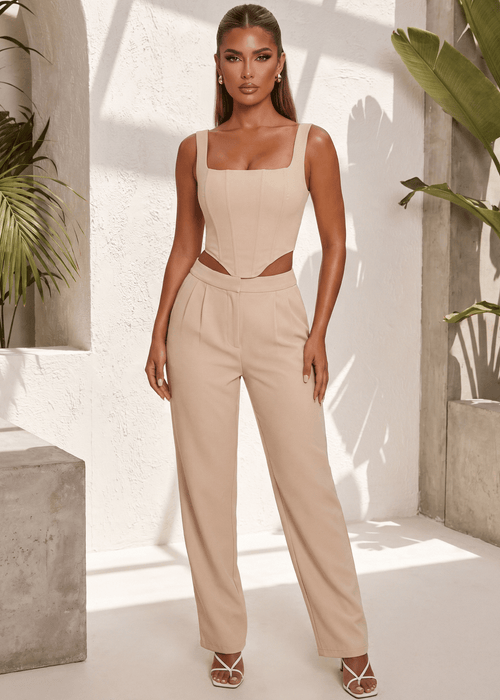 Already Over Corset Top and Trousers Two Piece - Beige - Dressmezee