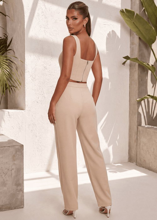 Already Over Corset Top and Trousers Two Piece - Beige - Dressmezee