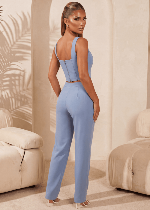 Already Over Corset Top and Trousers Two Piece - Blue - Dressmezee