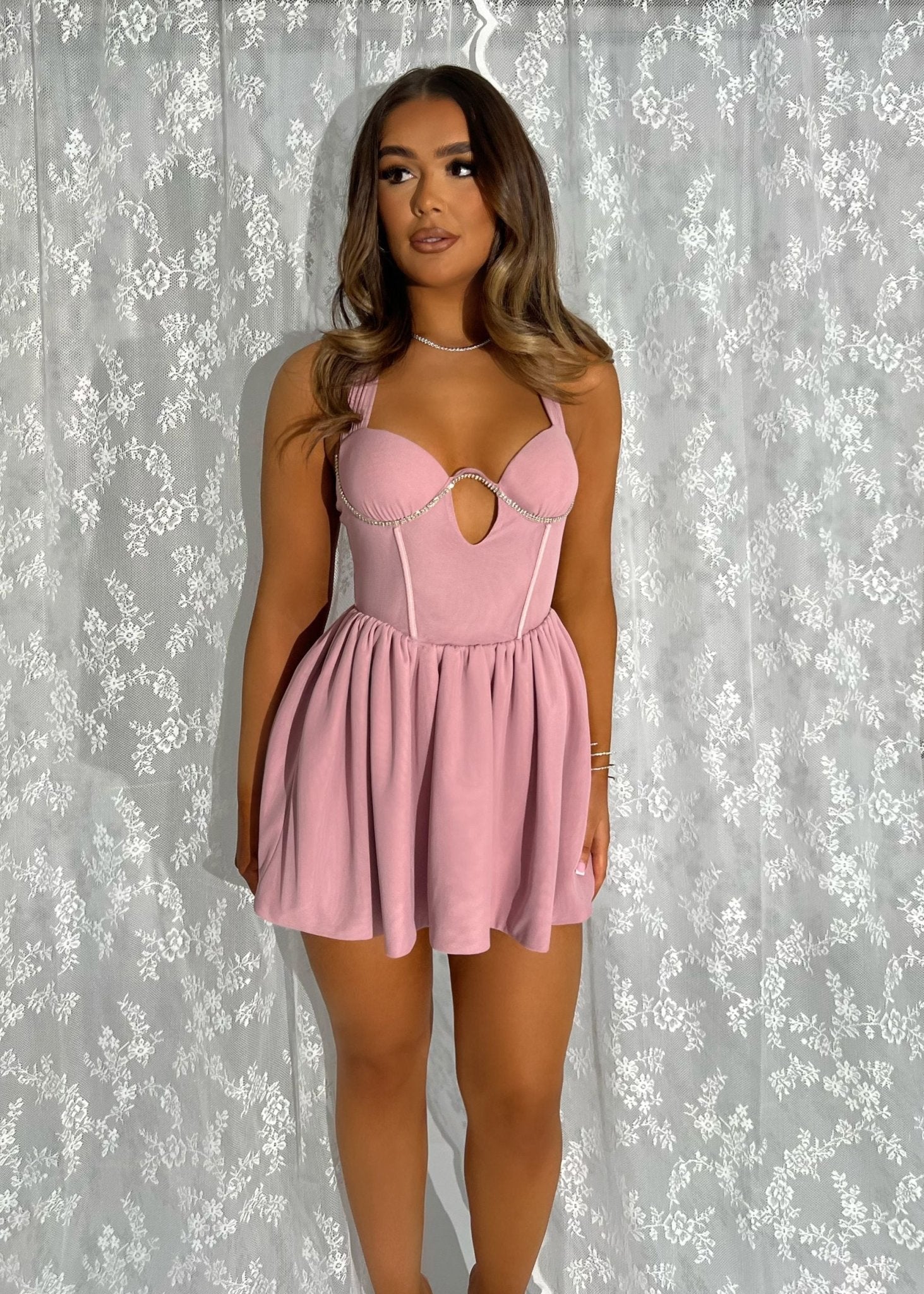 Ballerina Era Skater Mini Dress in Blush Pink - DressMeZee Dressmezee Ballerina Era Skater Mini Dress in Blush Pink - DressMeZee Dressmezee