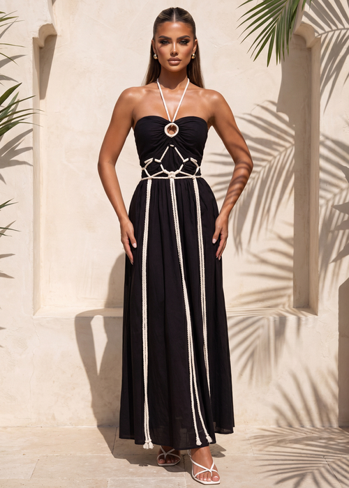 Call Back Cut Out Rope Detail Maxi Dress - Black