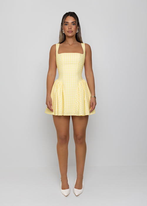 Day Dreamer yellow gingham corset mini dress with adjustable straps