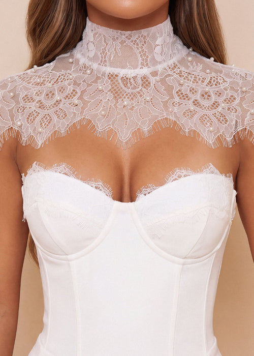 Dearly Yours Strapless Mini Dress With Lace Collar - White - Dressmezee