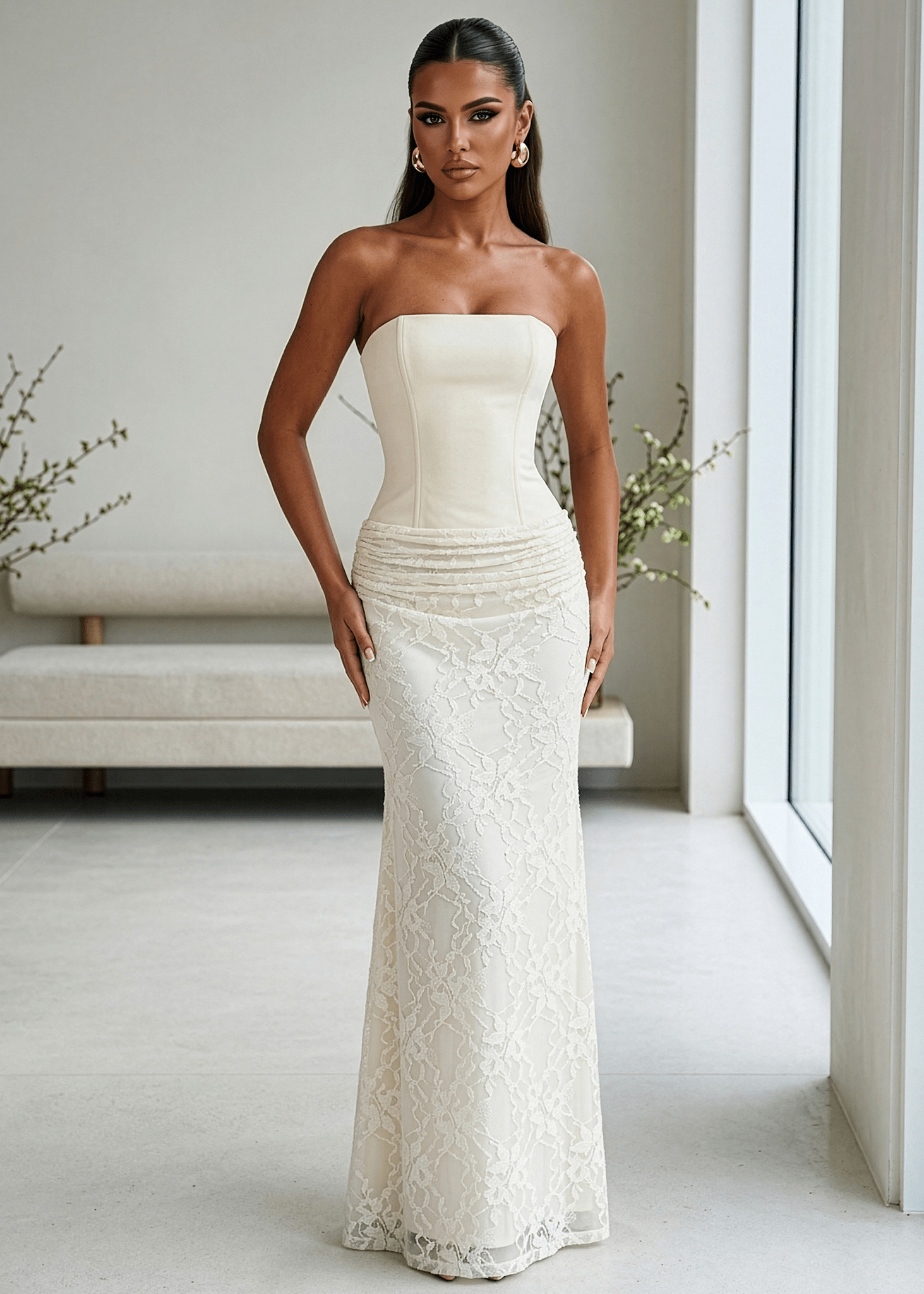 Delicate Desire Corset Lace Maxi Dress - Ivory