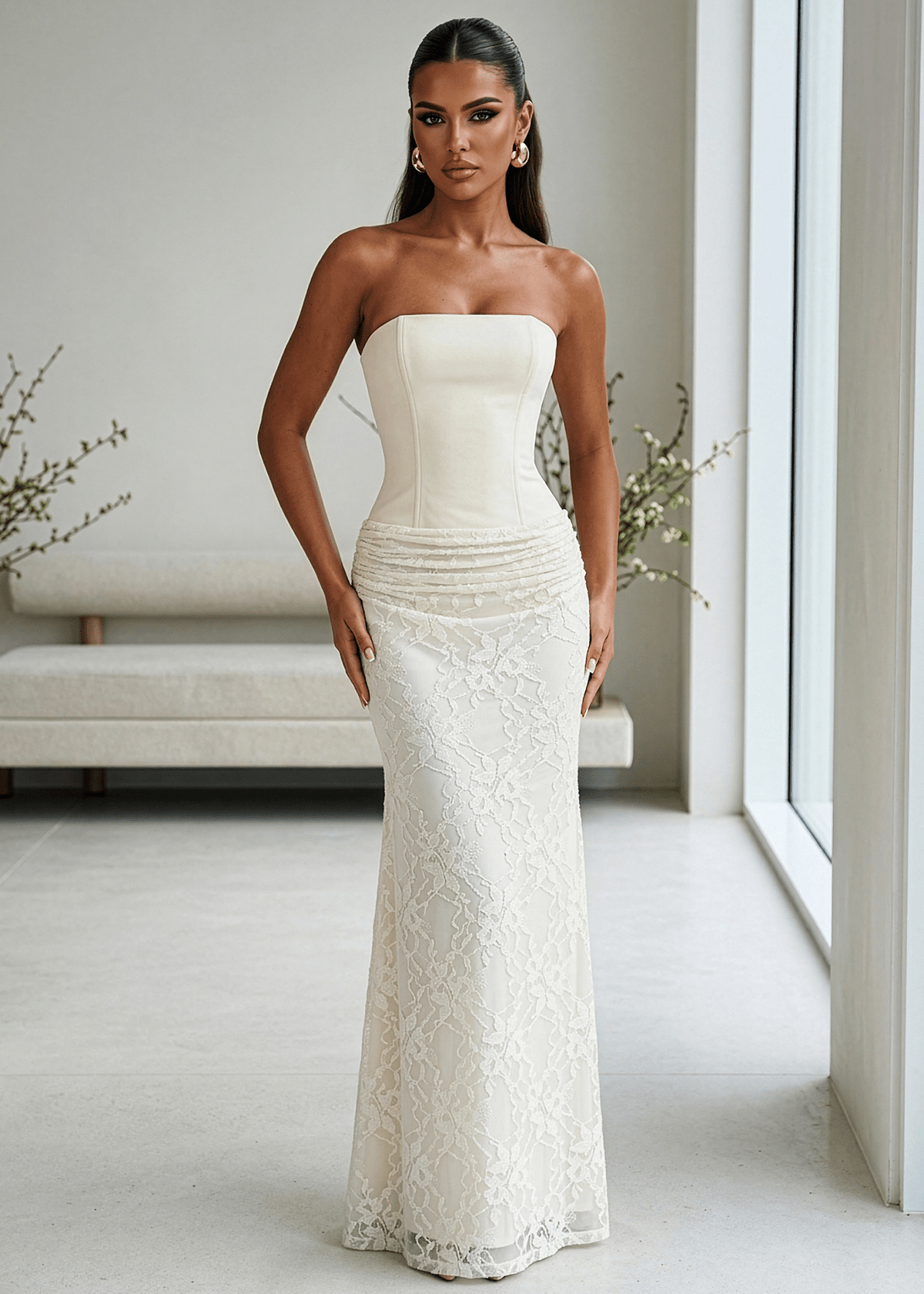 Delicate Desire Corset Lace Maxi Dress - Ivory | Dressmezee