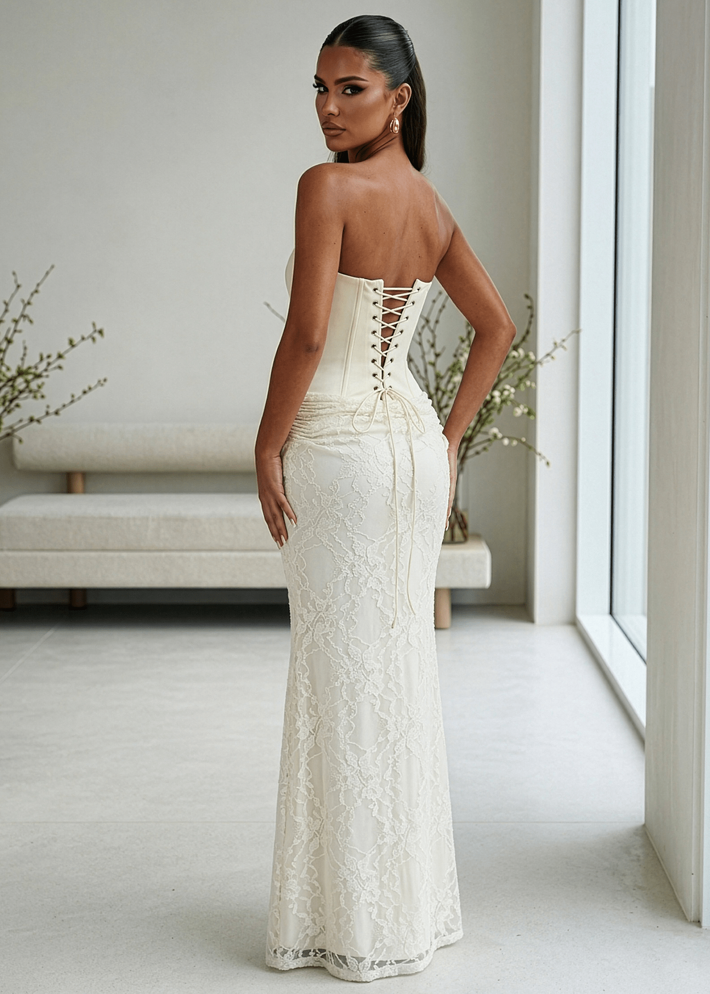 Delicate Desire Corset Lace Maxi Dress - Ivory