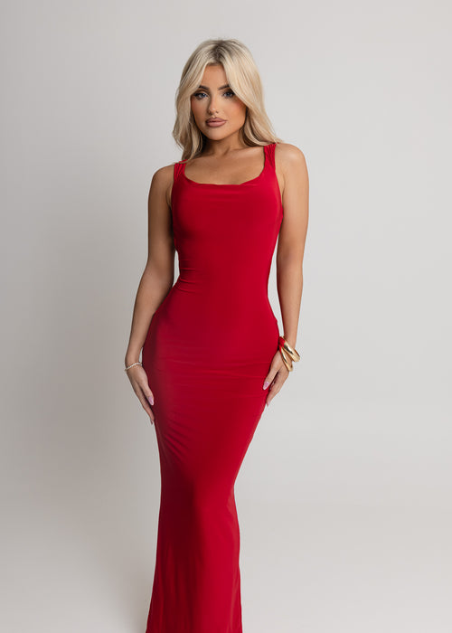 Devoted Love Bow Maxi Dress - Red