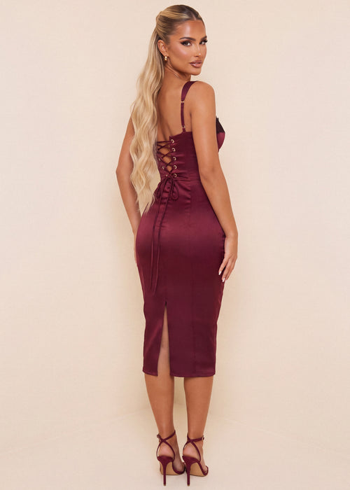 Dream State Lace Trim Midi Dress - Burgundy