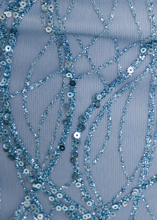 Electric Energy Glitter Feather Mini Dress - Blue