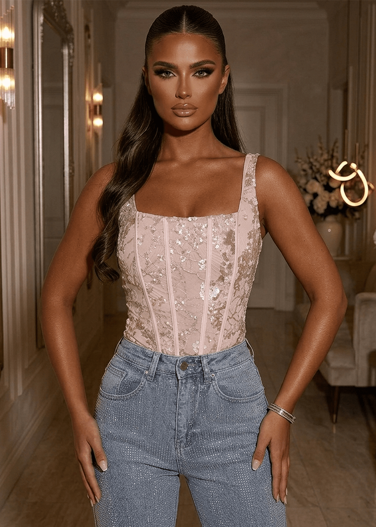 Pink Embellished Corset Bodysuit | Dressmezee – Dressmezee