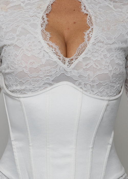Endless Romance Long Sleeve Lace Corset Mini Dress - White