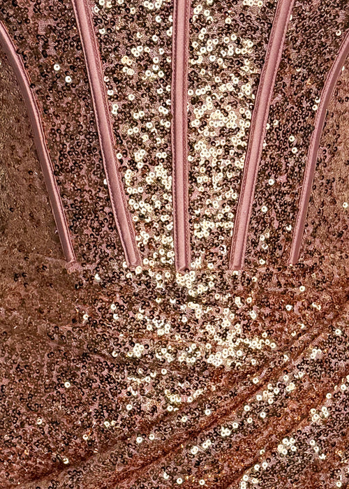 Endless Serenade Sequin Drape Mini Dress - Rose Gold