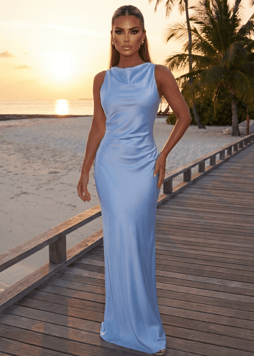 Euphoria Satin Maxi Dress - Blue - Dressmezee