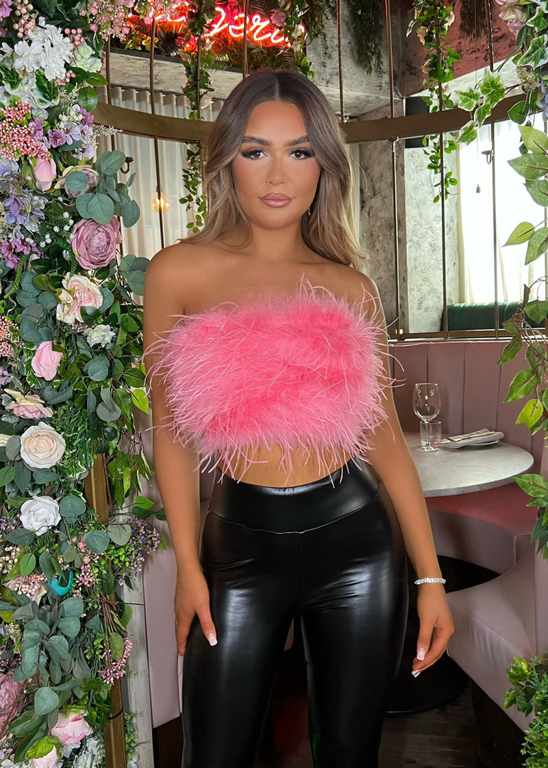 Spice it Up Feathered Crop Top - Pink