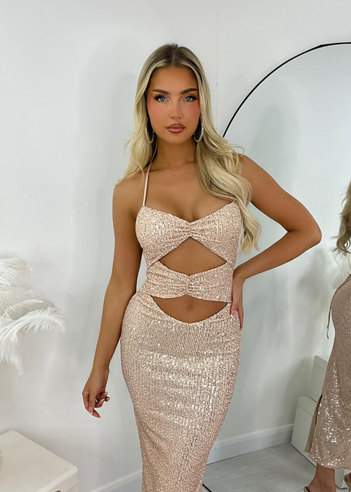 Bare Elegance Cut Out Midi Dress - Champagne