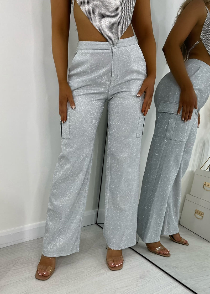 Out to Play Sparkle Cargo Pants - Silver