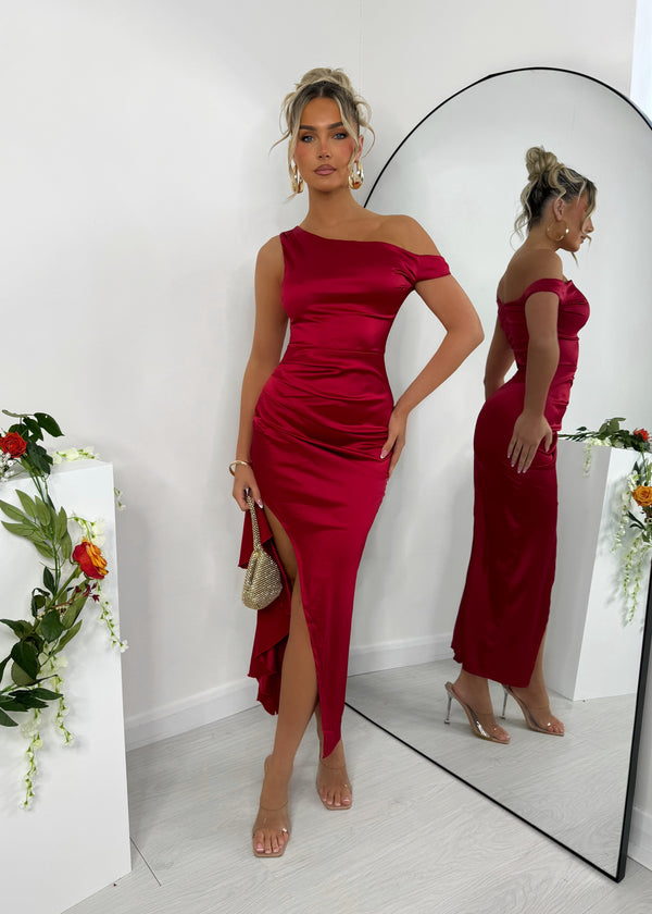 Same Heart Satin Midi Dress - Wine