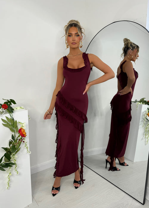 Sweet Intentions Ruffle Maxi Dress - Burgundy