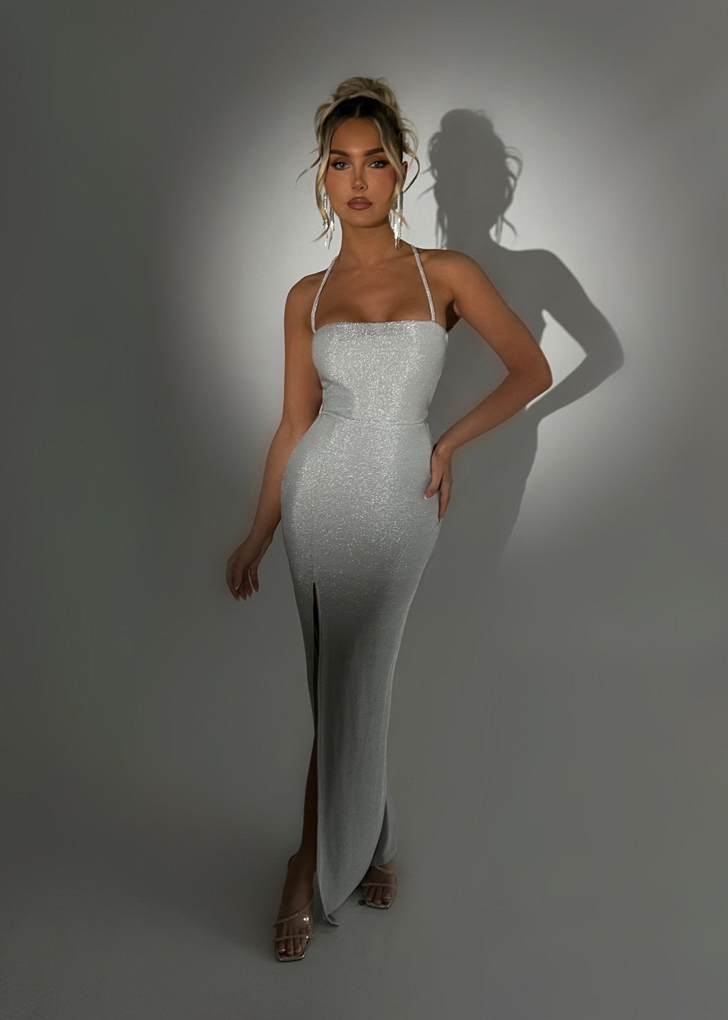 Just Tonight Lurex Maxi Dress - Sparkle in Silver - DressMeZee Dressmezee Just Tonight Lurex Maxi Dress - Sparkle in Silver - DressMeZee Dressmezee