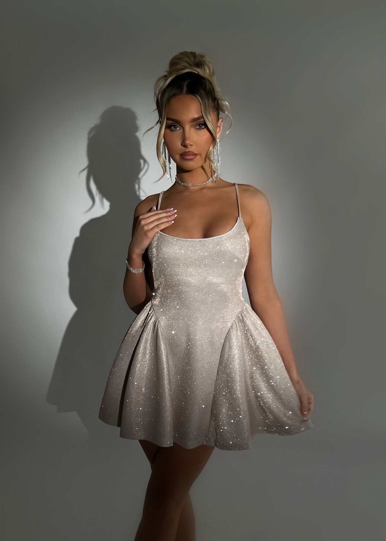 To Be Loved Glitter Skater Mini Dress - Rose Gold | DressMeZee Dressmezee To Be Loved Glitter Skater Mini Dress - Rose Gold | DressMeZee Dressmezee