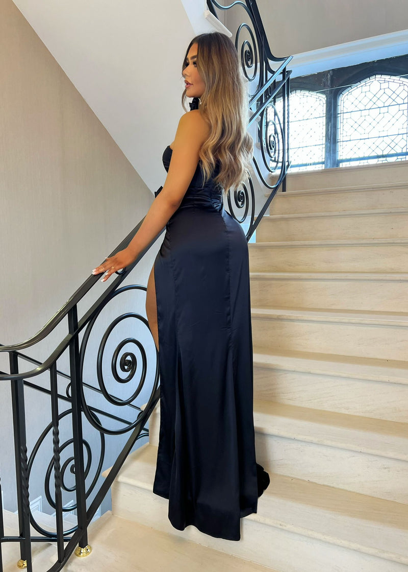 Steal the Moment Corsage Gown with Neck Tie - Black