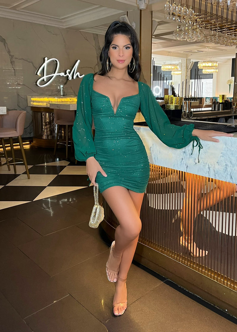 In Your Dreams Long Sleeve Bodycon Dress - Green