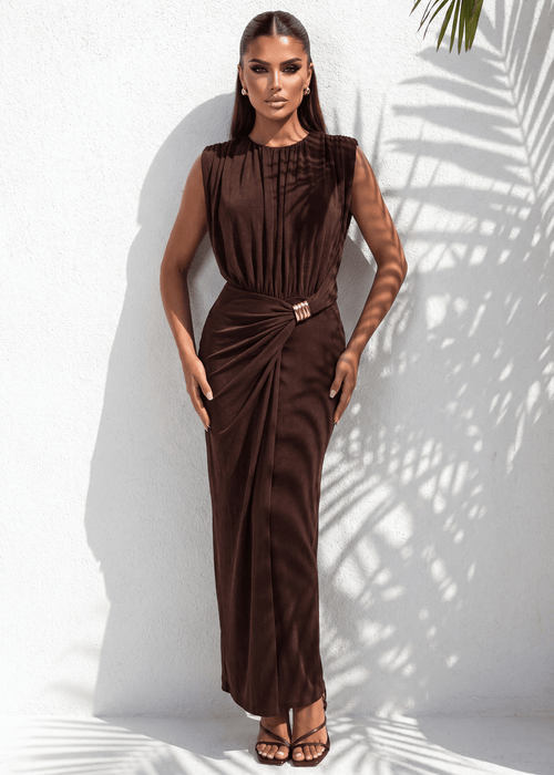 Falling Into You Maxi Dress - Brown - Dressmezee