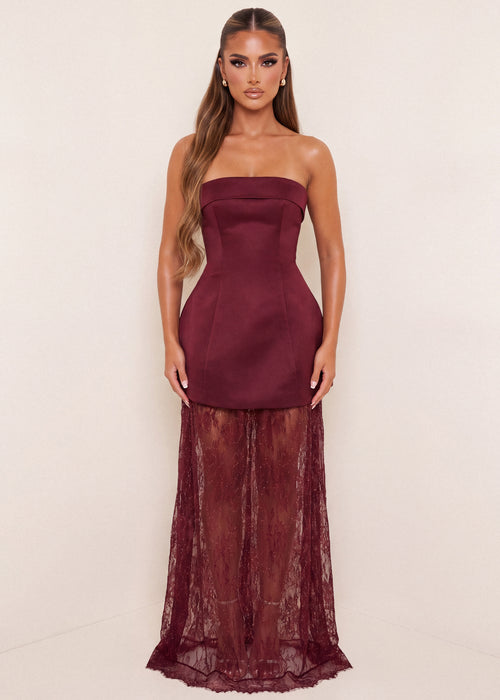 First Desire Mini Dress With Detachable Lace Skirt - Burgundy