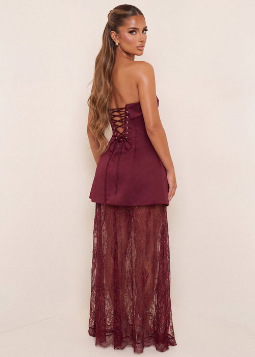First Desire Mini Dress With Detachable Lace Skirt - Burgundy