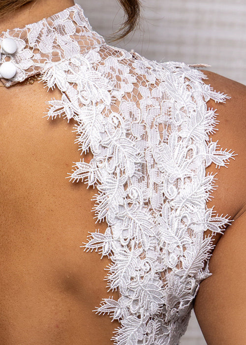 Flawlessly Lost Lace Backless Playsuit - White