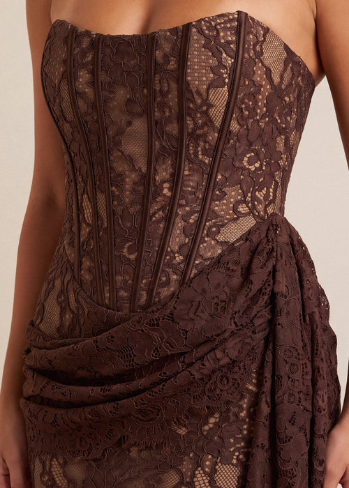 Forbidden Love Drape Maxi Dress - Brown - Dressmezee
