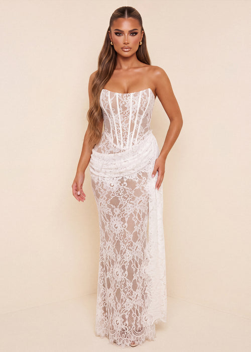 Forbidden Love Drape Maxi Dress - White - Dressmezee