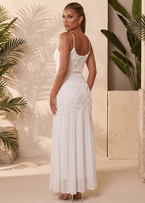 Forever Begins 3D Flower Maxi Dress - White - Dressmezee