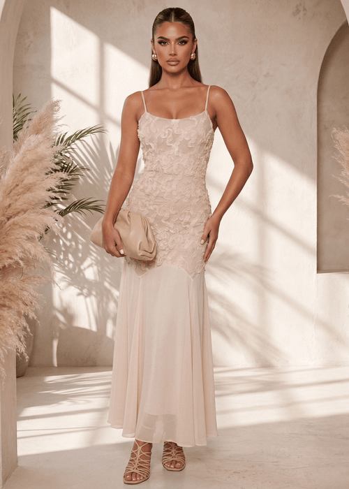 Forever Begins 3D Flower Maxi Dress - Pink - Dressmezee