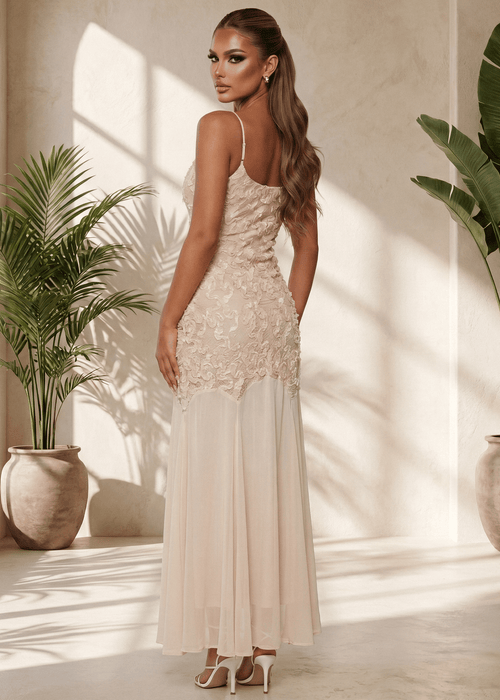 Forever Begins 3D Flower Maxi Dress - Pink - Dressmezee