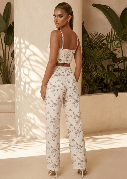 Forever Flirty Floral Denim Crop Top - White - Dressmezee