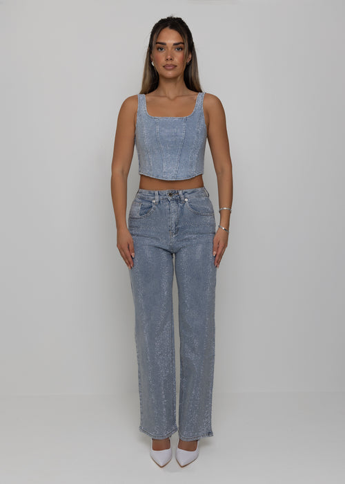Forever Sparkle Diamante Corset Top - Blue