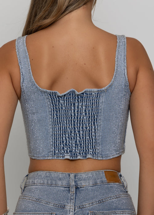 Forever Sparkle Diamante Corset Top - Blue - Dressmezee