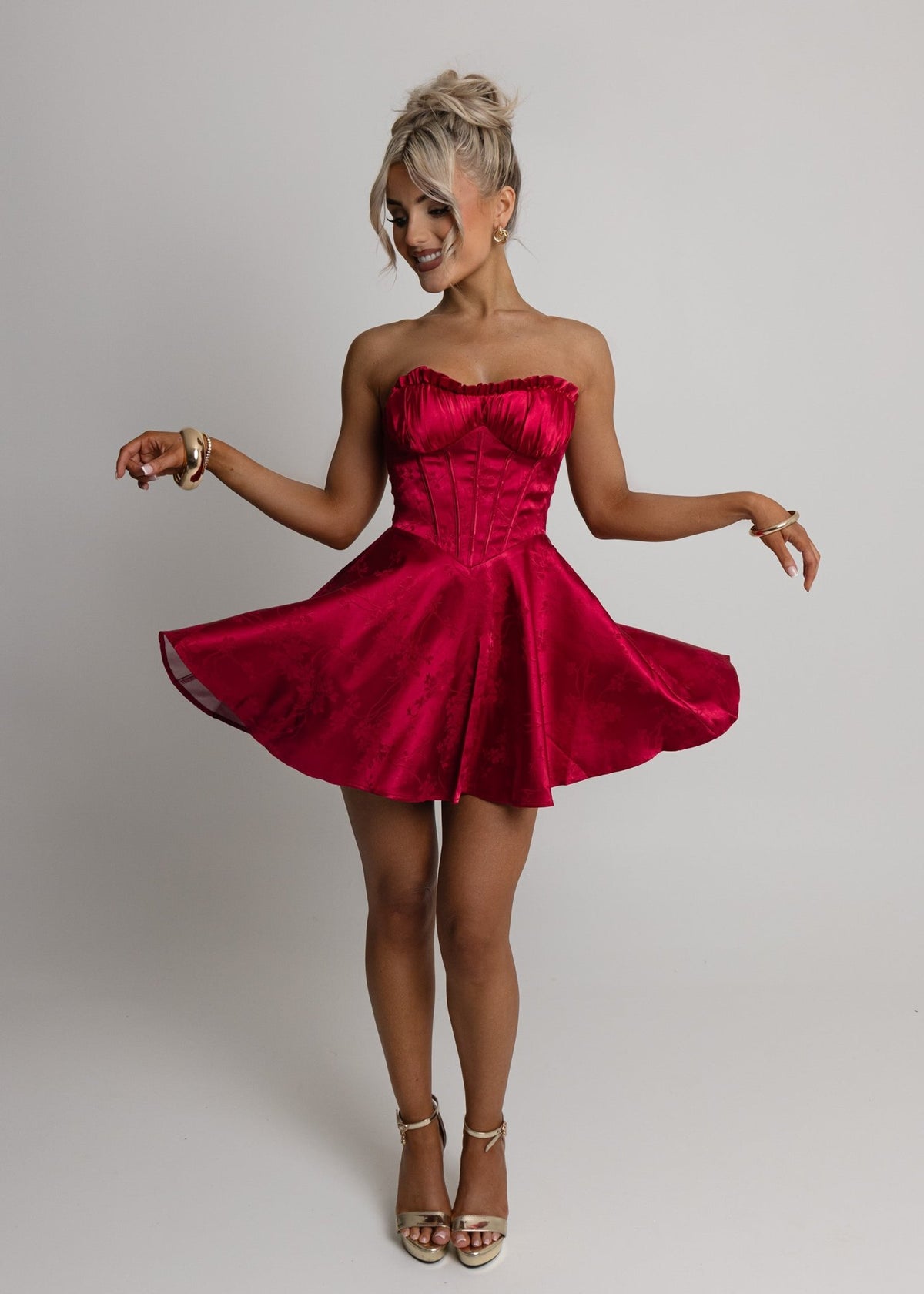 strapless open back dress Heartstopper Strapless Mini Dress in Bold Red