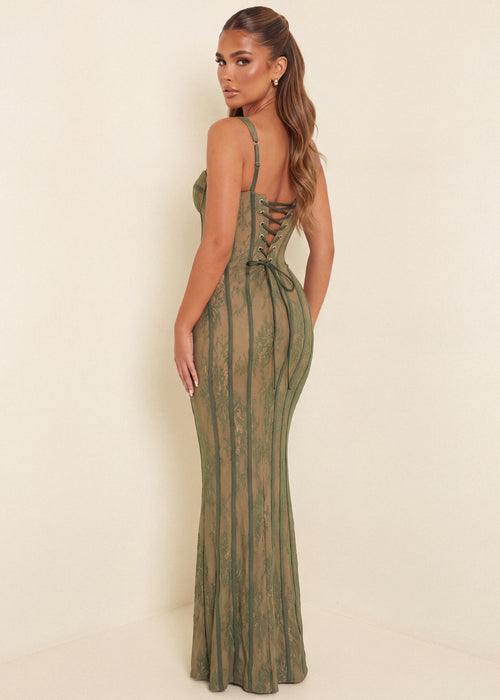 Hidden Gem Lace Bodycon Maxi Dress - Olive Green