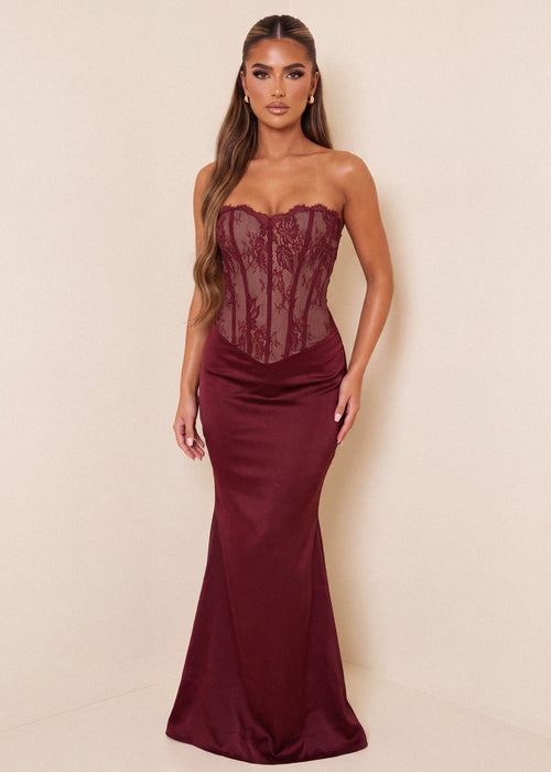 Hidden Romance Corset Maxi Dress - Wine - Dressmezee